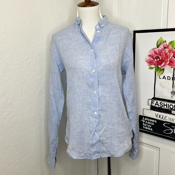 Alain Figaret Light Blue Linen Button Down Blouse Size 36/S - Picture 1 of 10